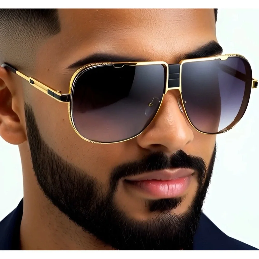 Sunglasses Men Vintage Pilot Square Trendy Metal Steampunk Fishing Driving Gafas